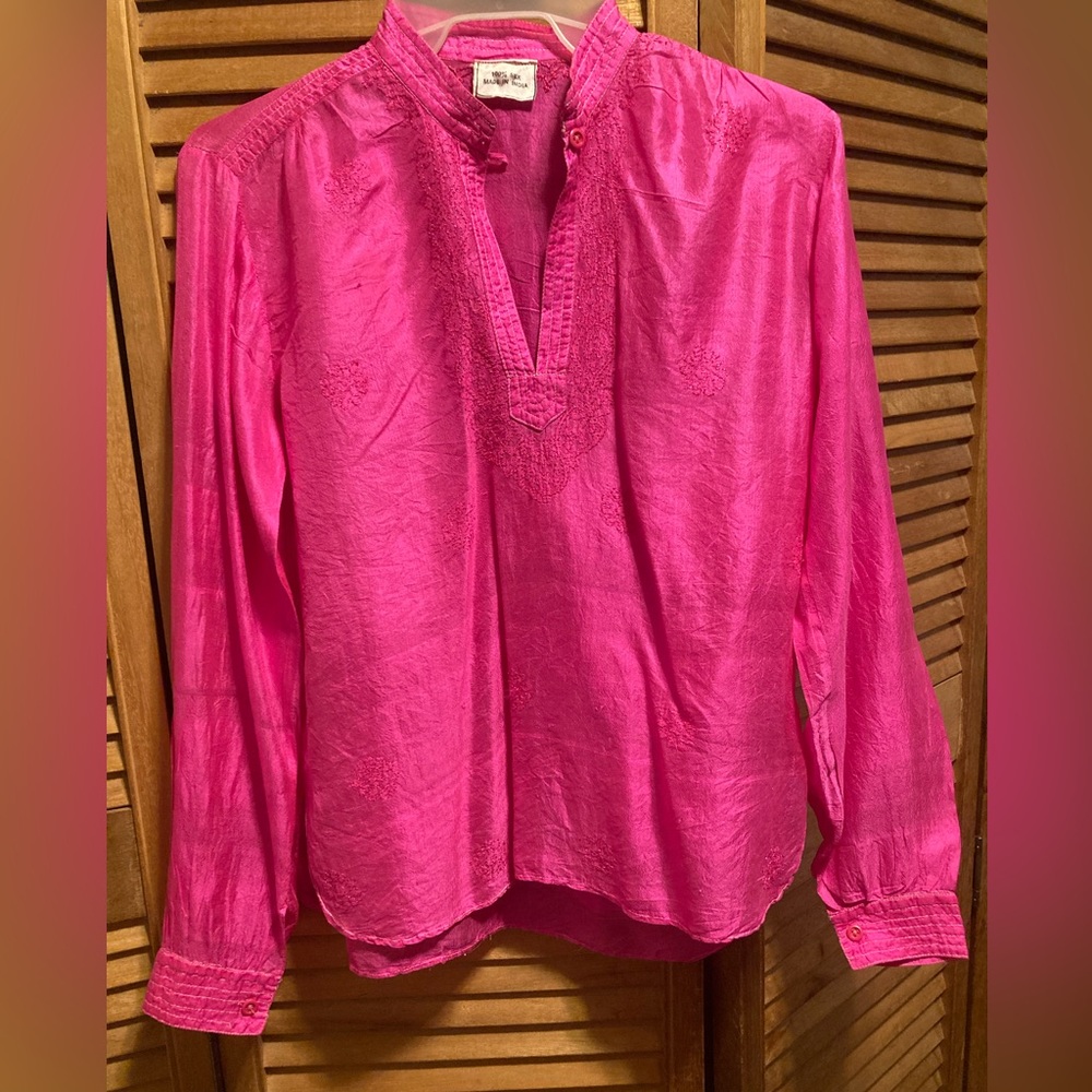 Raiment Fashions Hot Pink Silk Blade Collar Top
